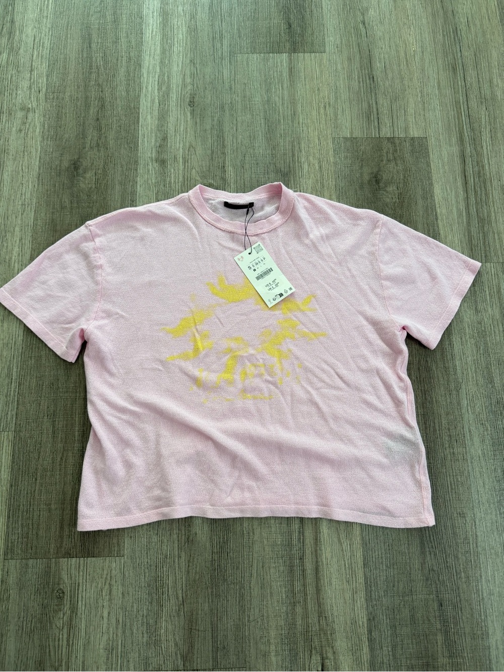 Zara Pink Short-Sleeve Tee with Yellow Graphic
